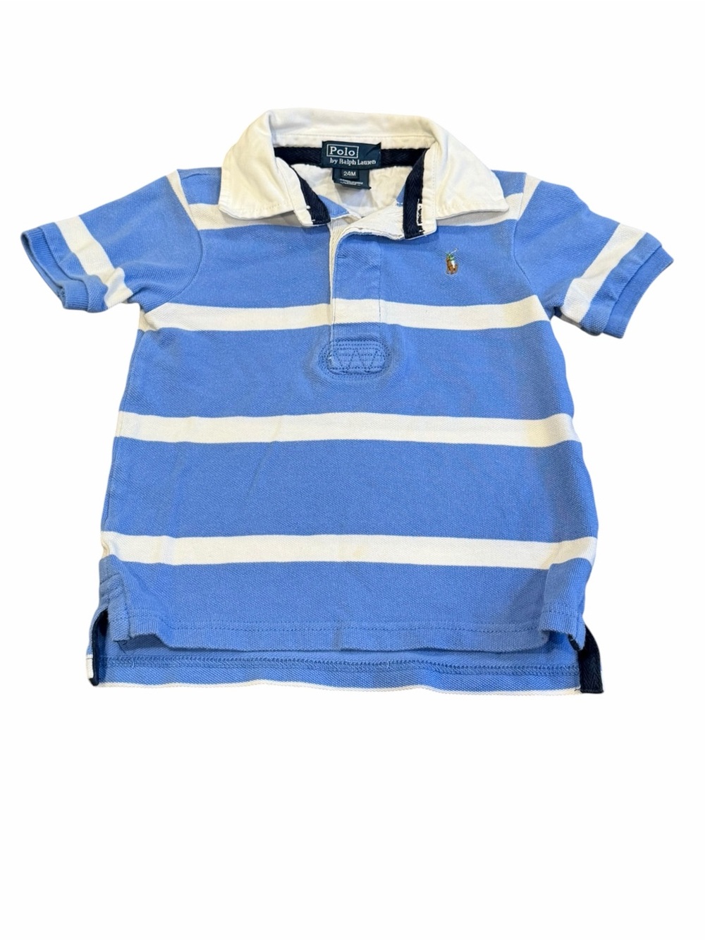 Polo Ralph Lauren, Light Blue & White Striped Polo Shirt with Rugby Collar, 24 m